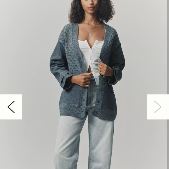 Anthropologie Pilcro Denim Mixed Media Cardigan Sweater SZ Large - Picture 1 of 4